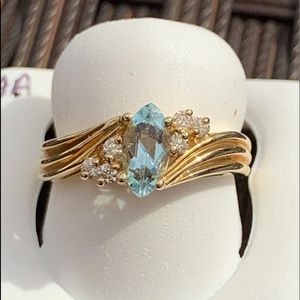 NWOT 14KY Gen. Marquis Aqua Marine/Dia. Ring